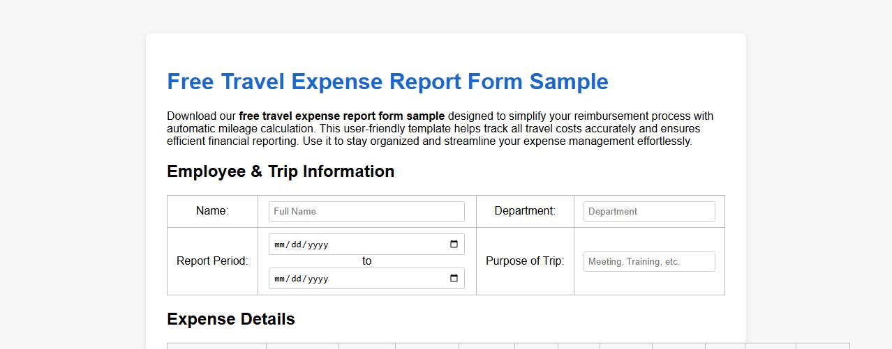 free travel expense report form sample with mileage calculation image preview
