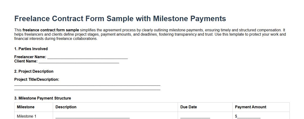 Freelance contract form sample with milestone payments image preview
