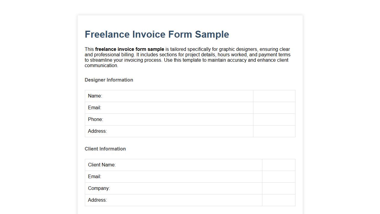 Freelance invoice form sample for graphic designers image preview