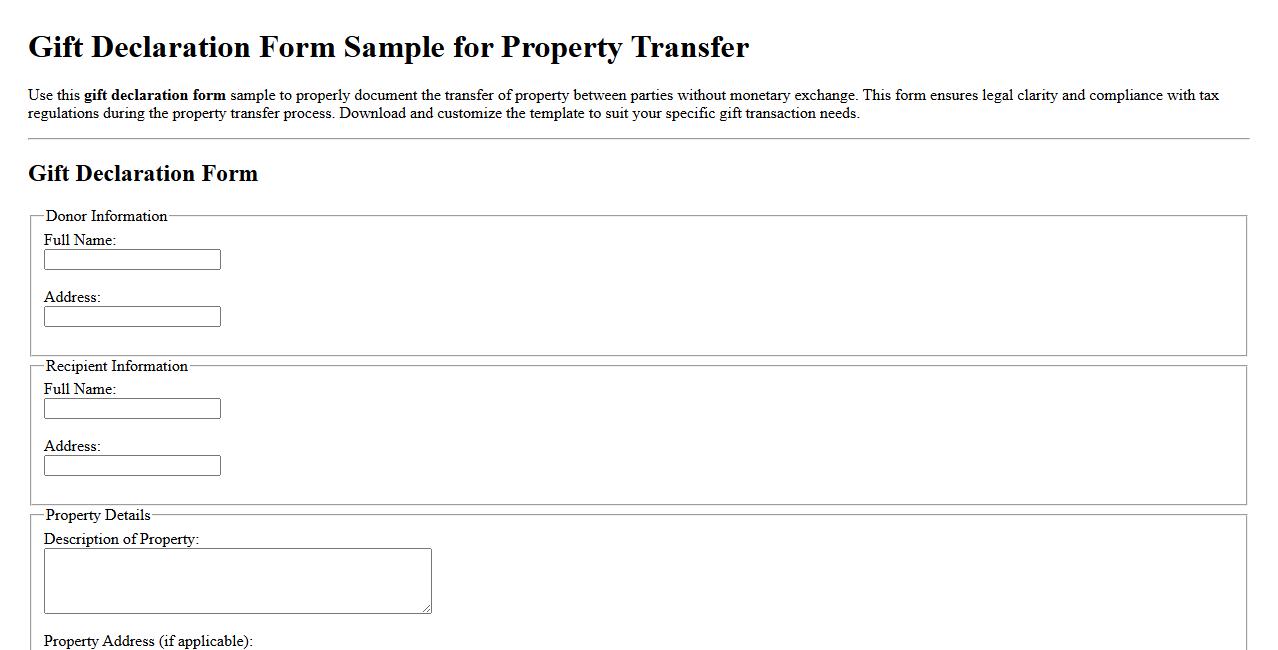 Gift declaration form sample for property transfer image preview