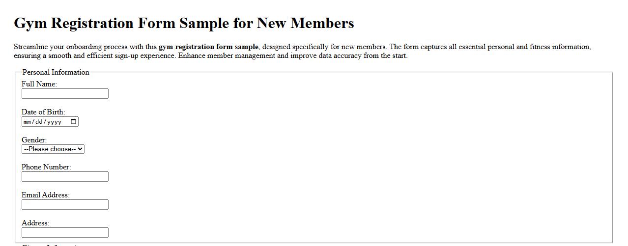 Gym registration form sample for new members image preview