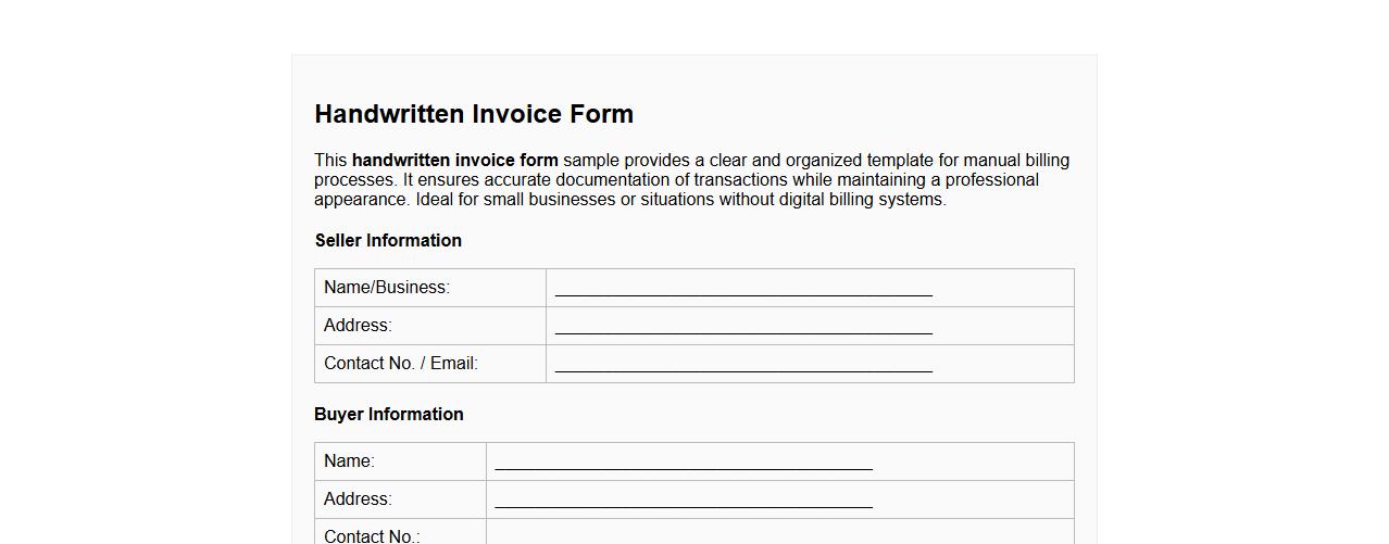 Handwritten invoice form sample for manual billing image preview