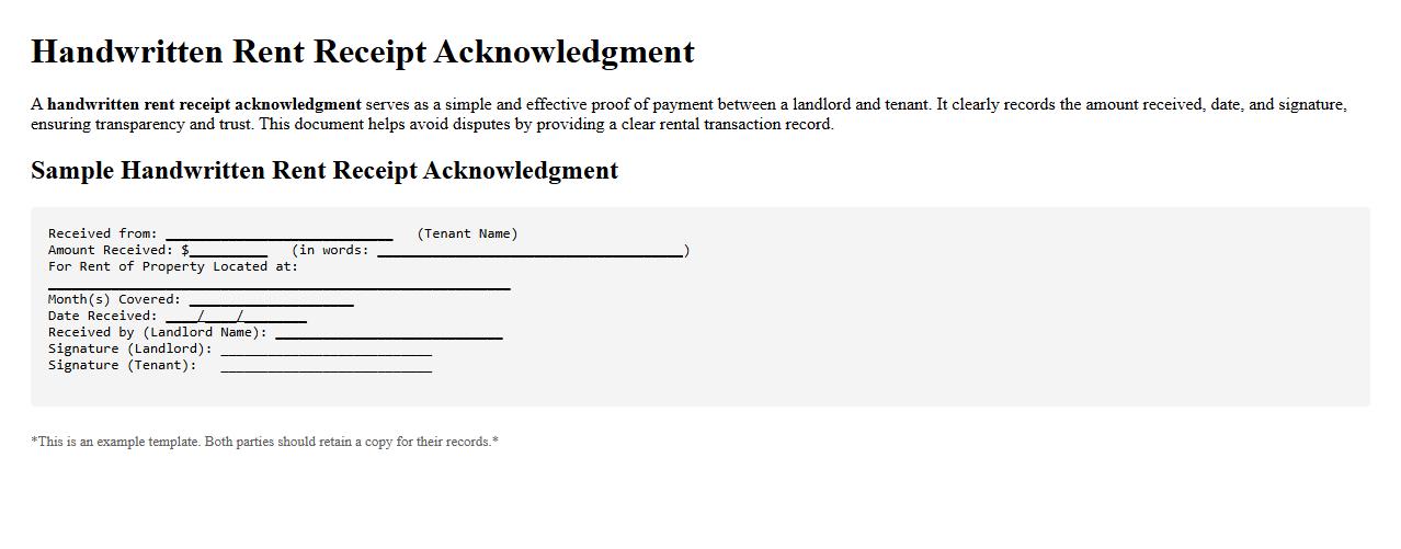 Handwritten rent receipt acknowledgment image preview