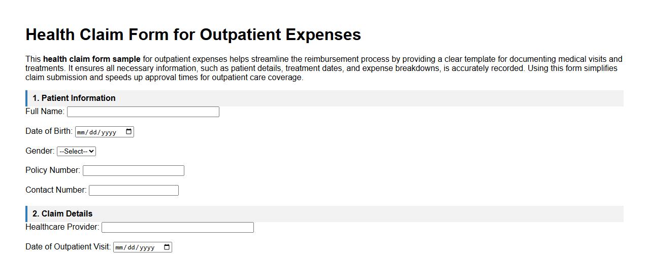 health claim form sample for outpatient expenses image preview