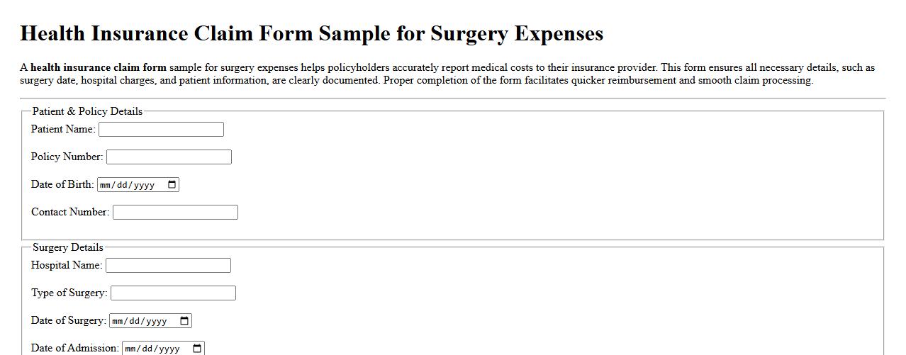 Health insurance claim form sample for surgery expenses image preview
