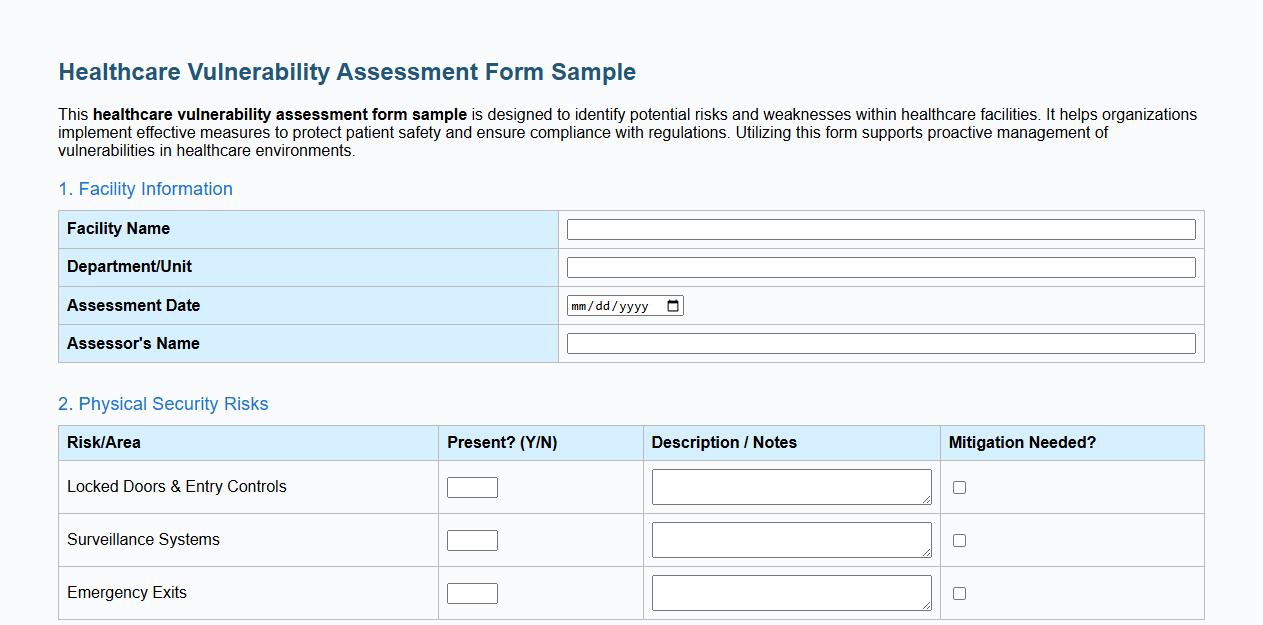 healthcare vulnerability assessment form sample image preview