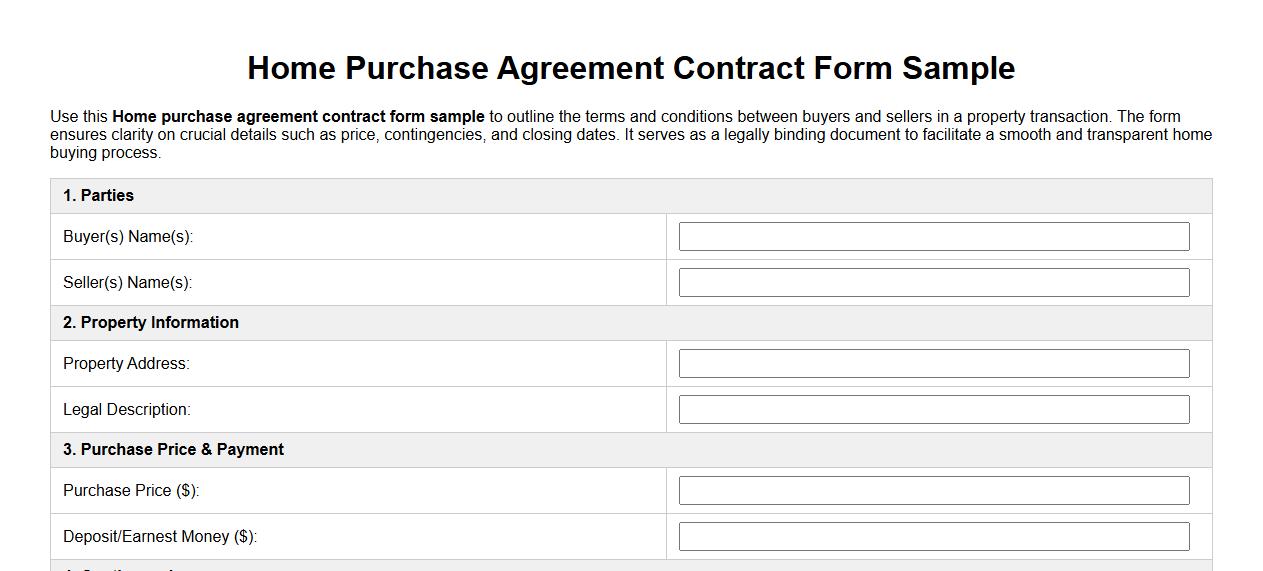 Home purchase agreement contract form sample image preview