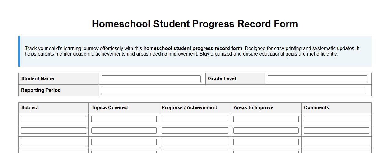 Homeschool student progress record form sample printable image preview