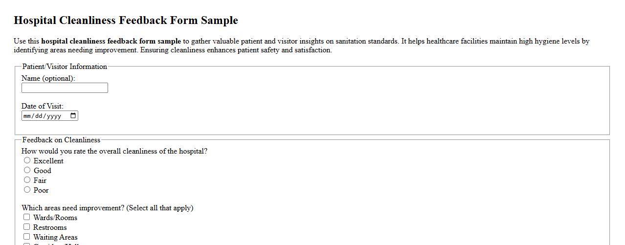 hospital cleanliness feedback form sample image preview