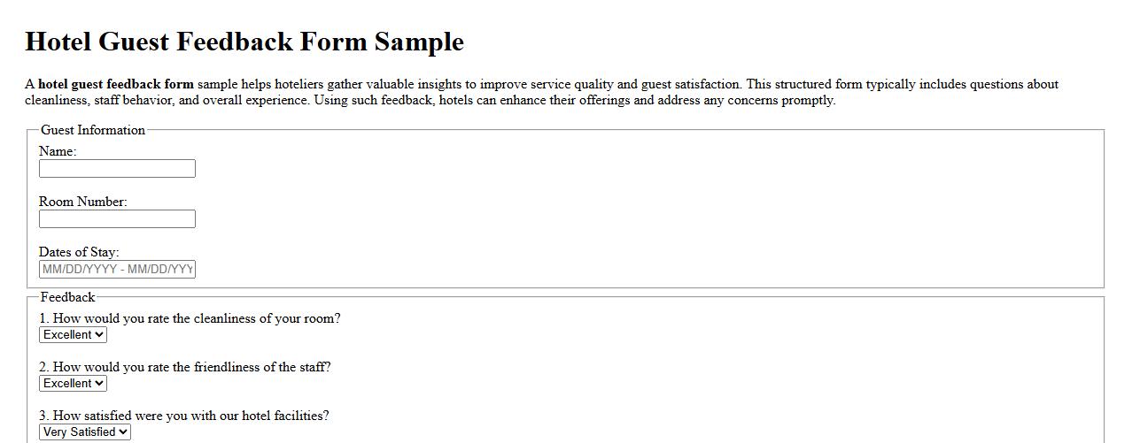 hotel guest feedback form sample image preview