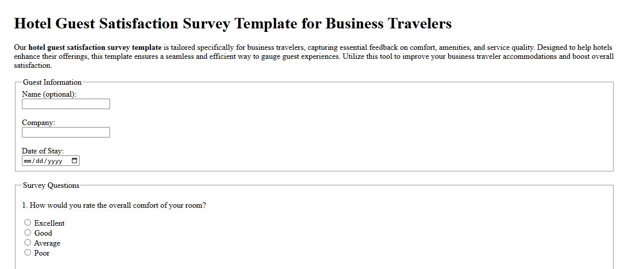 Hotel guest satisfaction survey template for business travelers image preview