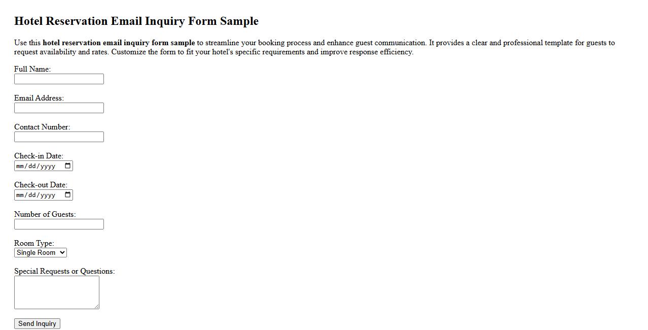Hotel reservation email inquiry form sample image preview