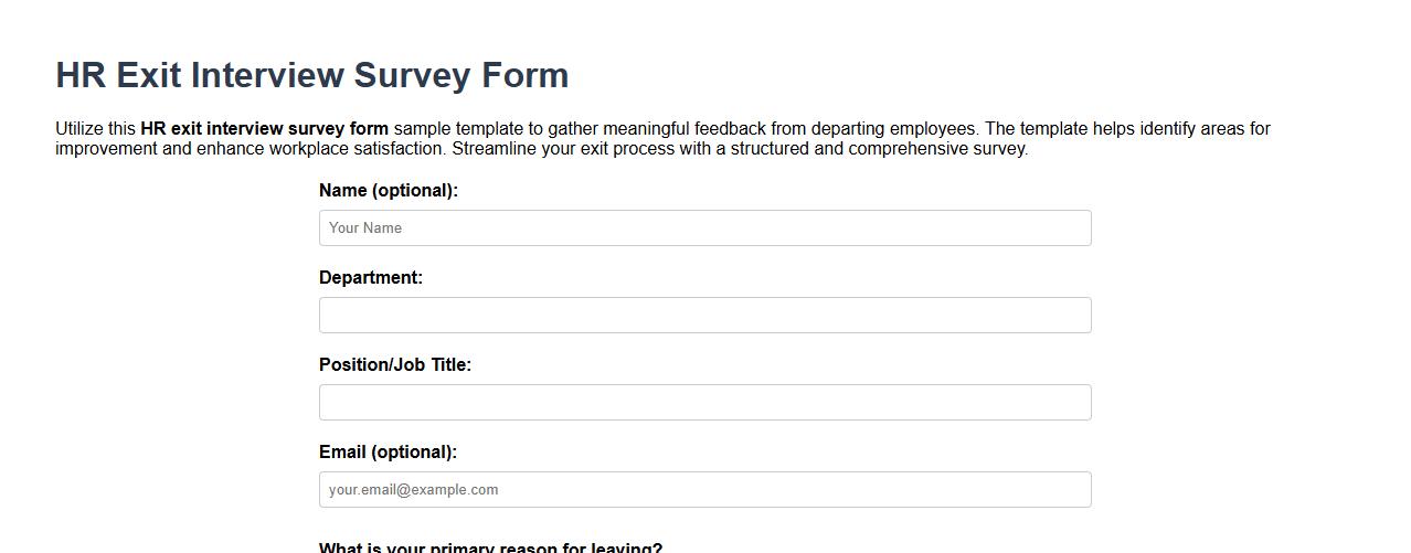 HR exit interview survey form sample template image preview