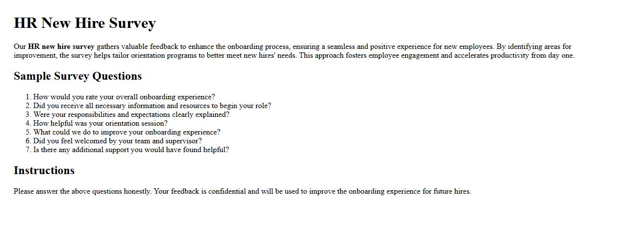 HR new hire survey to improve onboarding process image preview