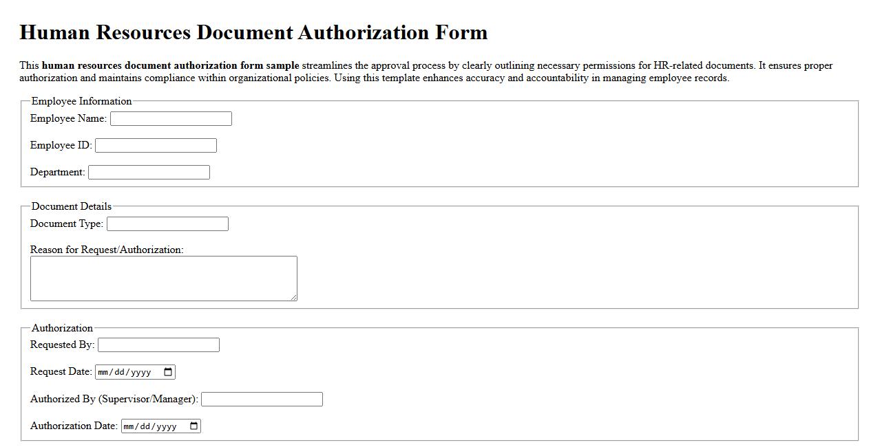 Human resources document authorization form sample image preview
