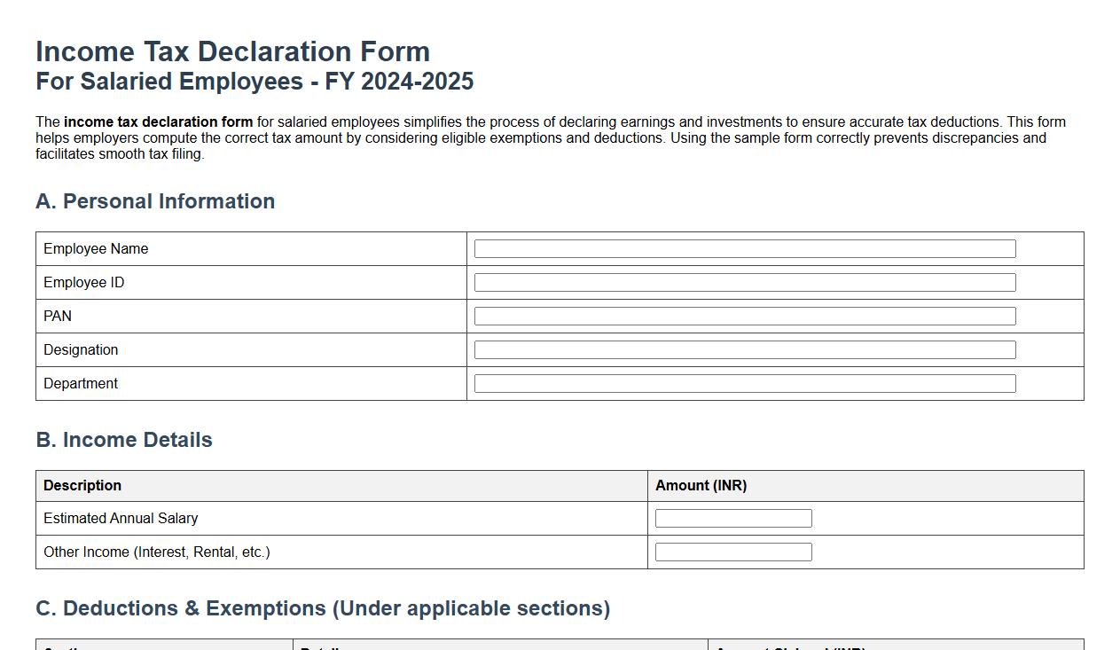 income tax declaration form sample for salaried employees image preview
