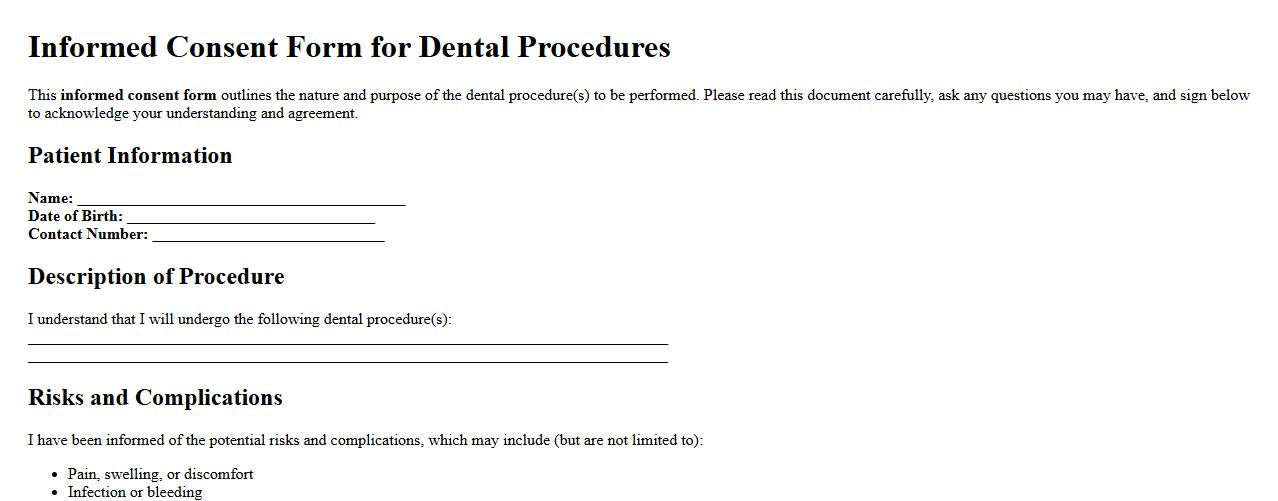 Informed consent form sample for dental procedures image preview
