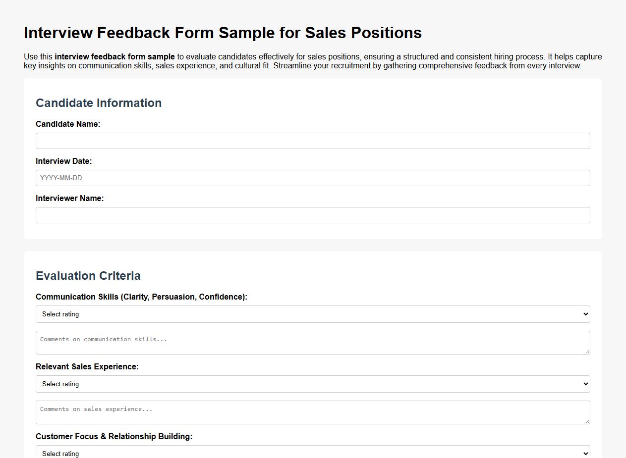 Interview feedback form sample for sales positions image preview