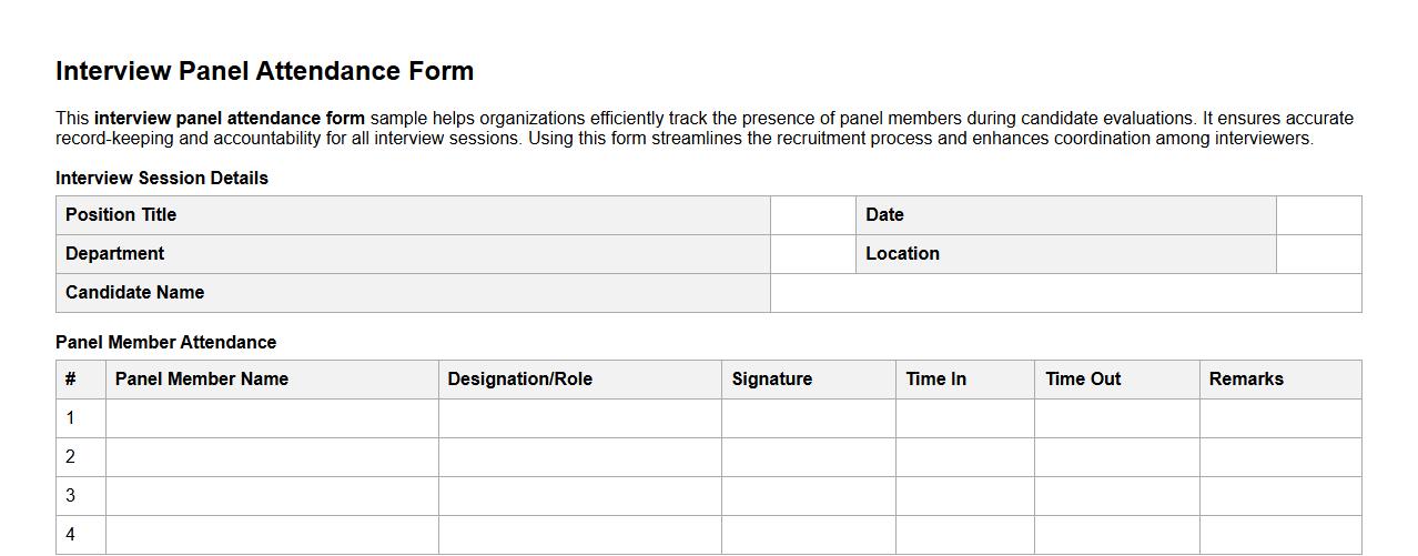 interview panel attendance form sample for organizations image preview