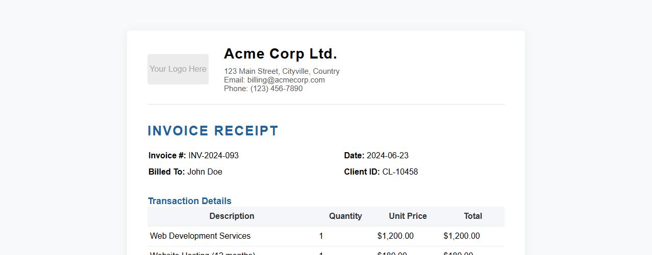 Invoice receipt template with company logo option image preview