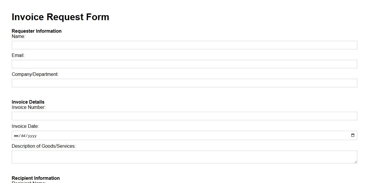 invoice request form sample with payment terms section image preview