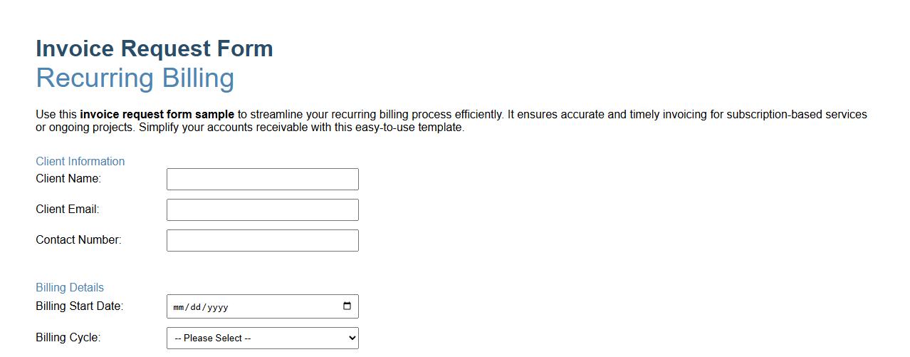 invoice request form sample for recurring billing image preview
