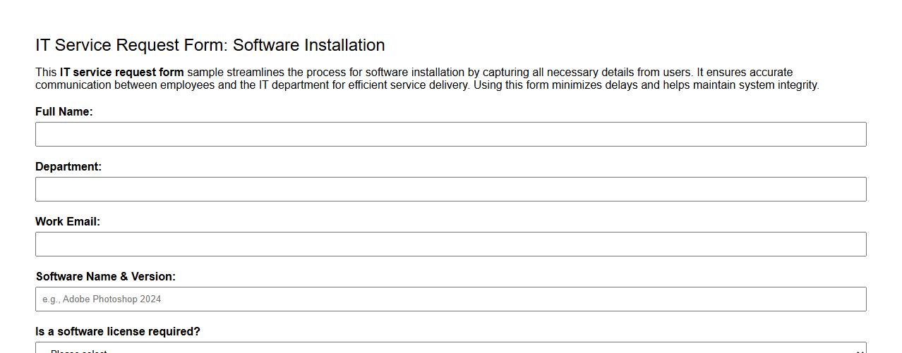 IT service request form sample for software installation image preview