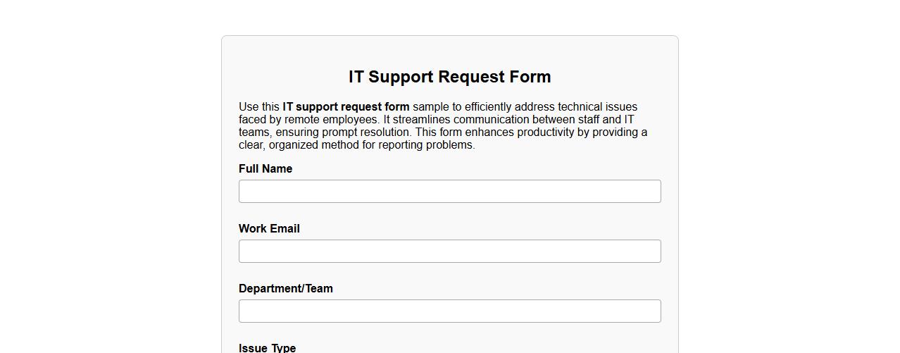 IT support request form sample for remote employees image preview