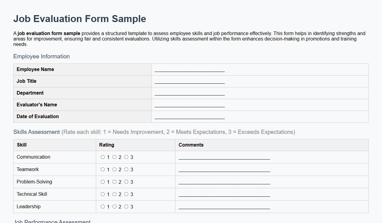 Job evaluation form sample including skills assessment image preview