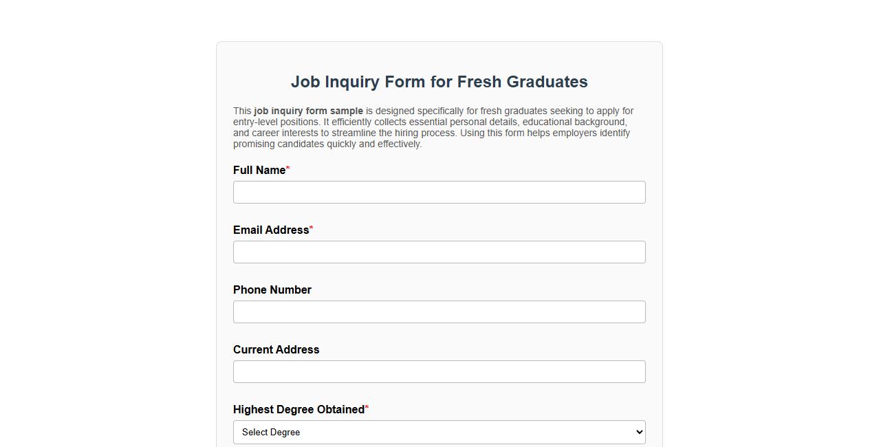 Job inquiry form sample for fresh graduates image preview