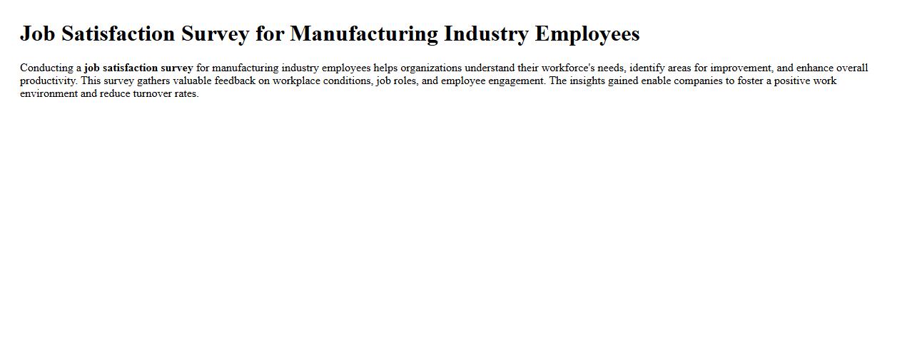 Job satisfaction survey for manufacturing industry employees image preview