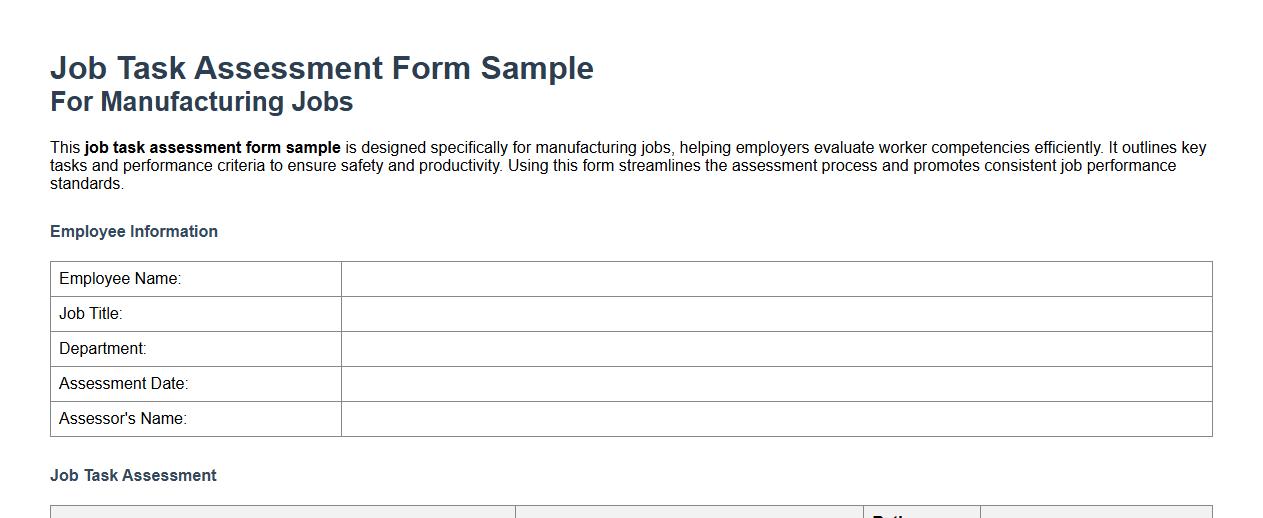 Job task assessment form sample for manufacturing jobs image preview