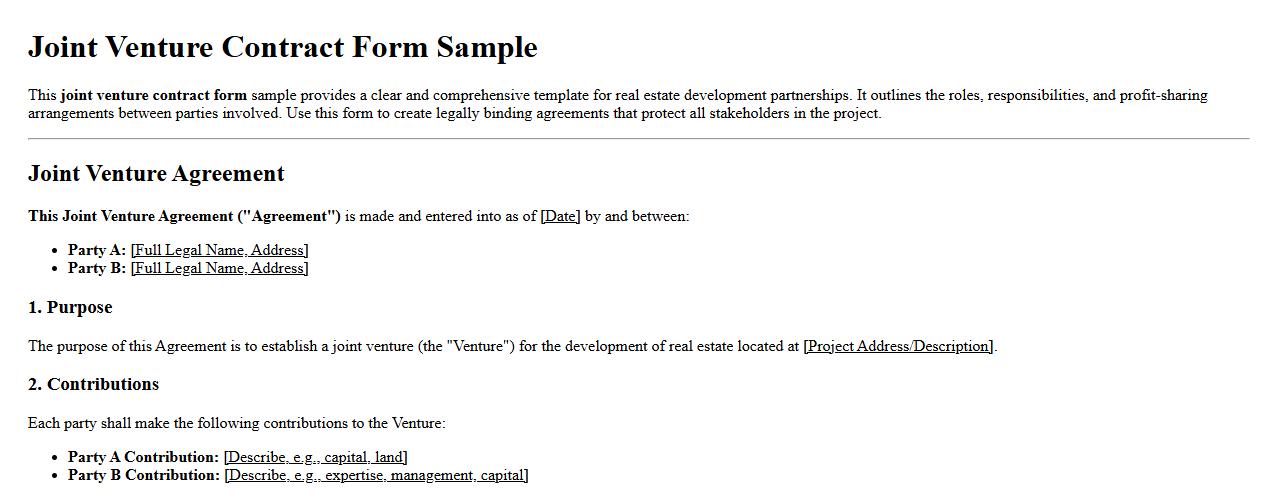 joint venture contract form sample for real estate development image preview