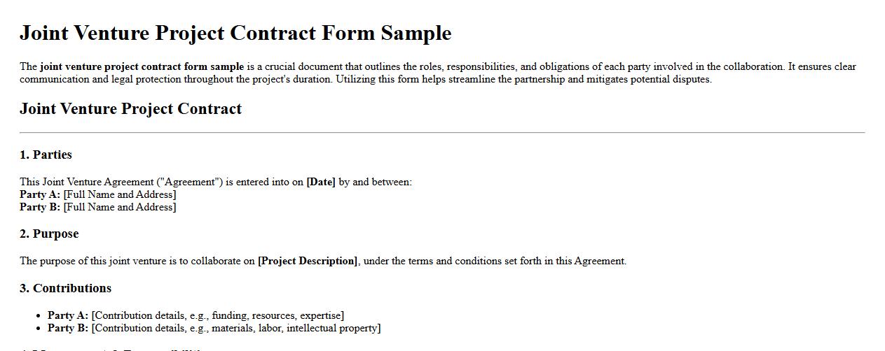 Joint venture project contract form sample image preview