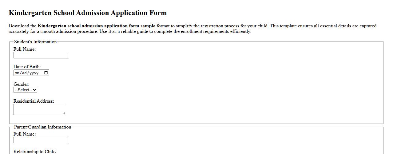 Kindergarten school admission application form sample format image preview