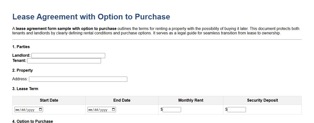 lease agreement form sample with option to purchase image preview