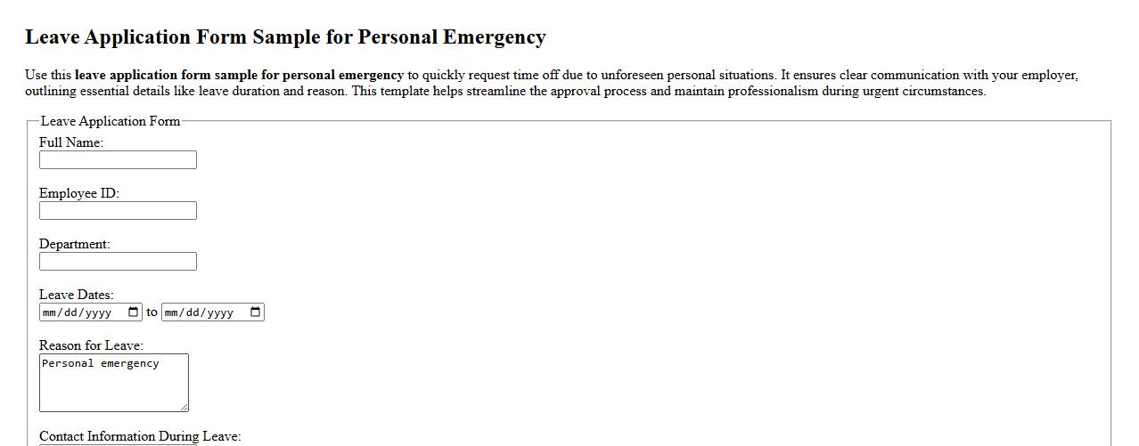 Leave application form sample for personal emergency image preview