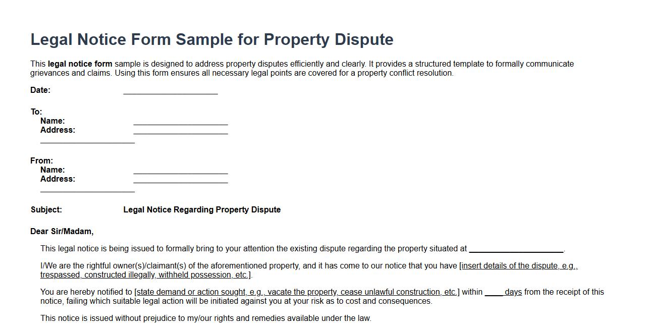 Legal notice form sample for property dispute image preview