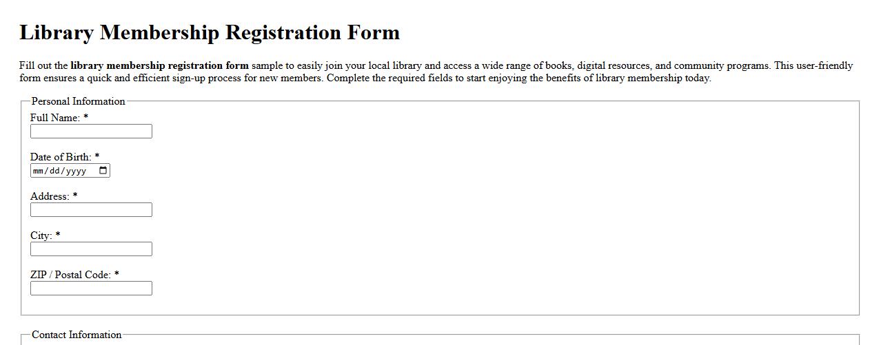Library membership registration form sample image preview