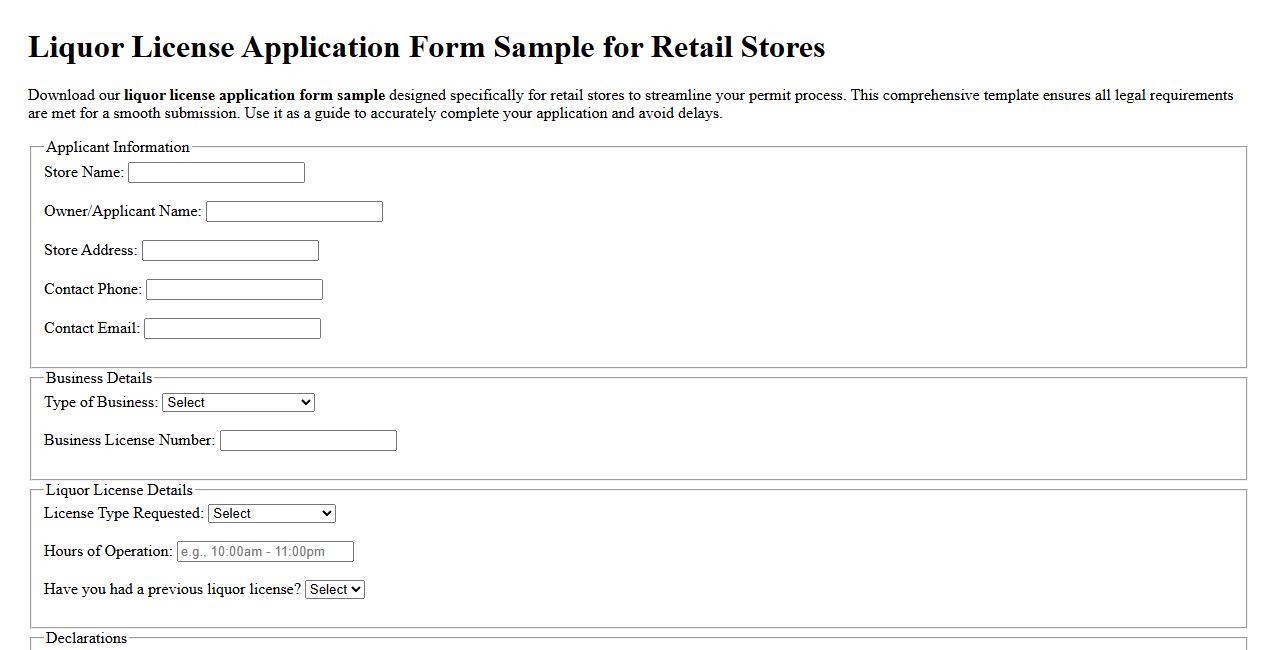 Liquor license application form sample for retail stores image preview