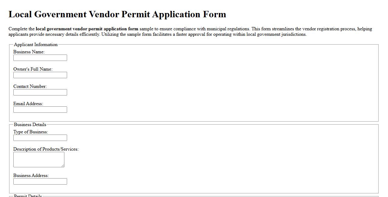 local government vendor permit application form sample image preview