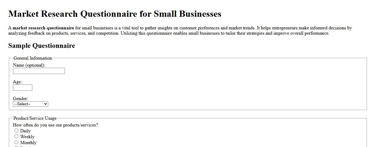 Market research questionnaire for small businesses image preview