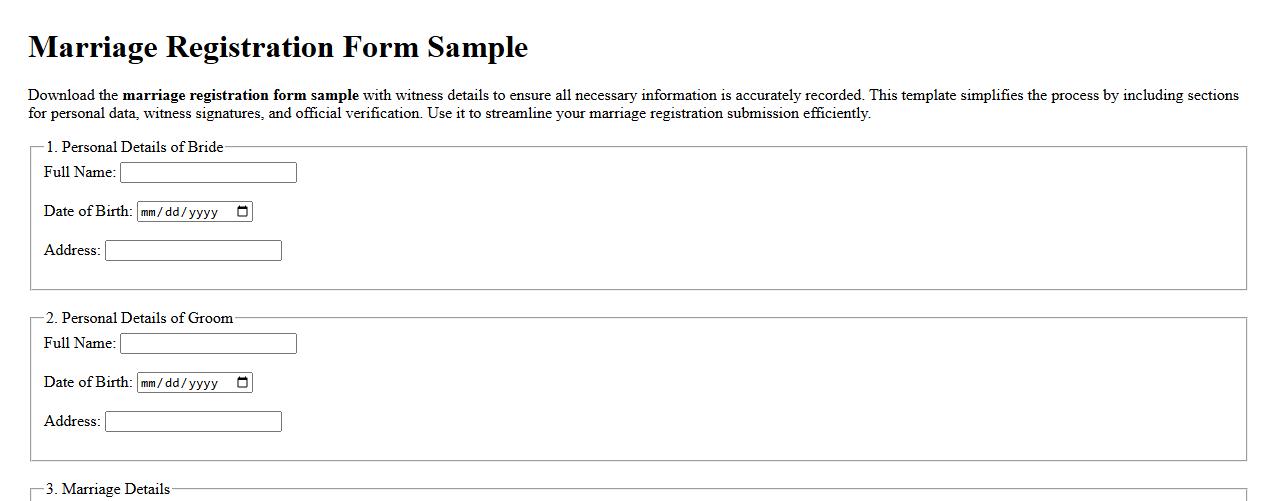 Marriage registration form sample with witness details image preview