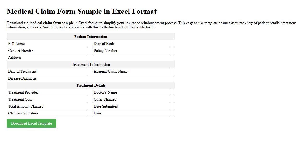 medical claim form sample in excel format image preview
