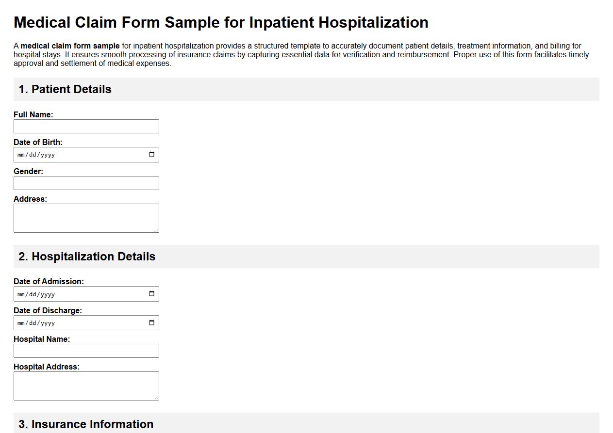 Medical claim form sample for inpatient hospitalization image preview
