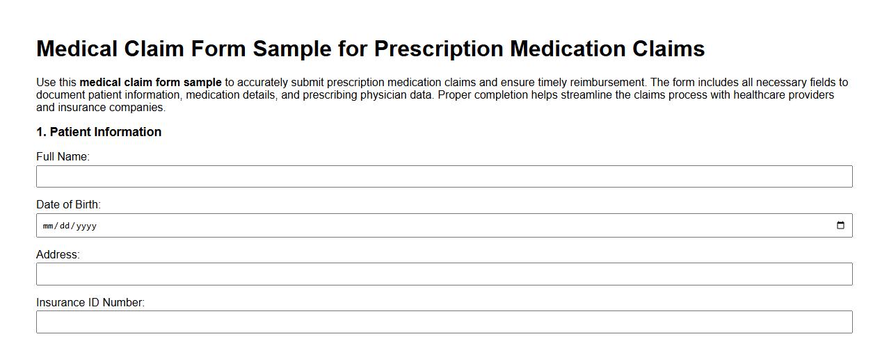 Medical claim form sample for prescription medication claims image preview