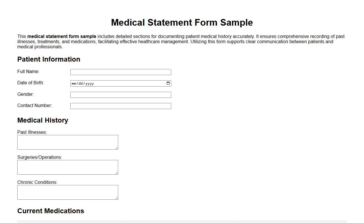 medical statement form sample with patient medical history image preview
