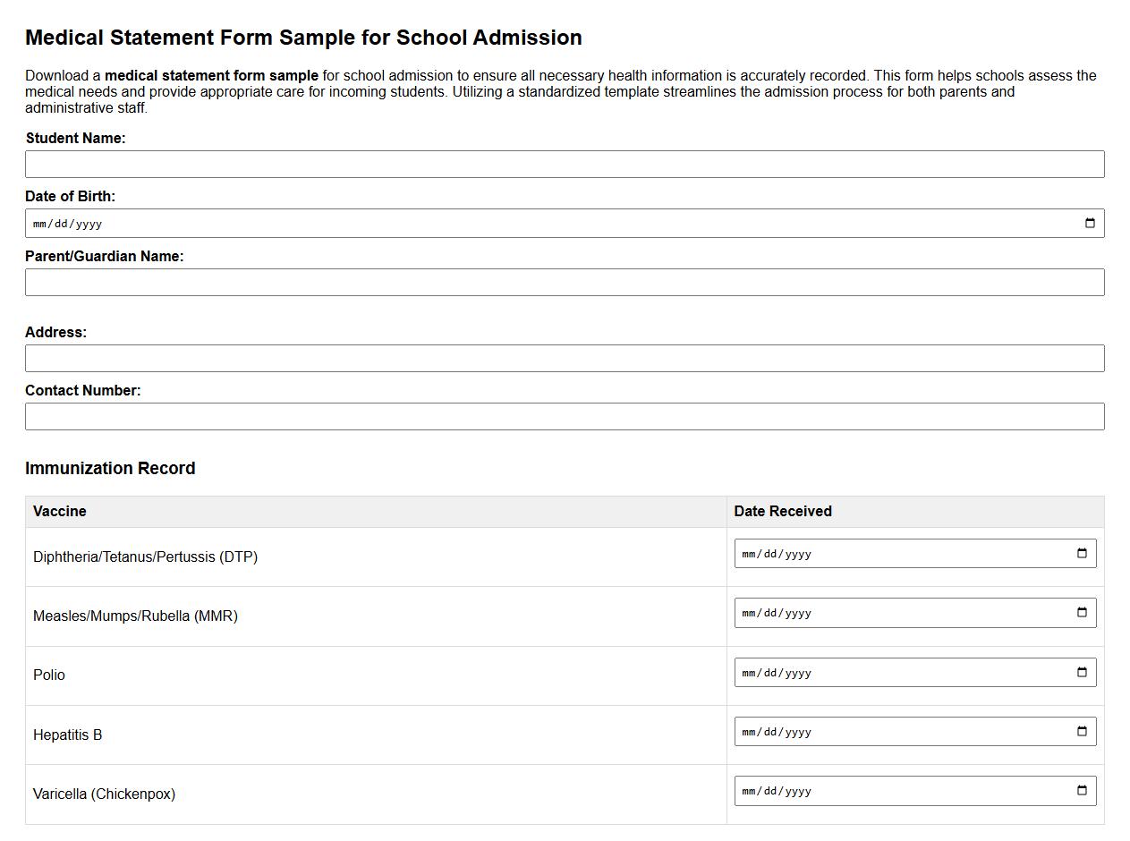 medical statement form sample for school admission image preview