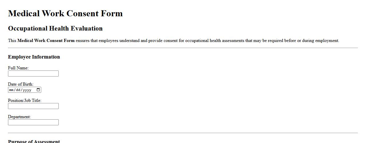 Medical work consent form sample for occupational health image preview