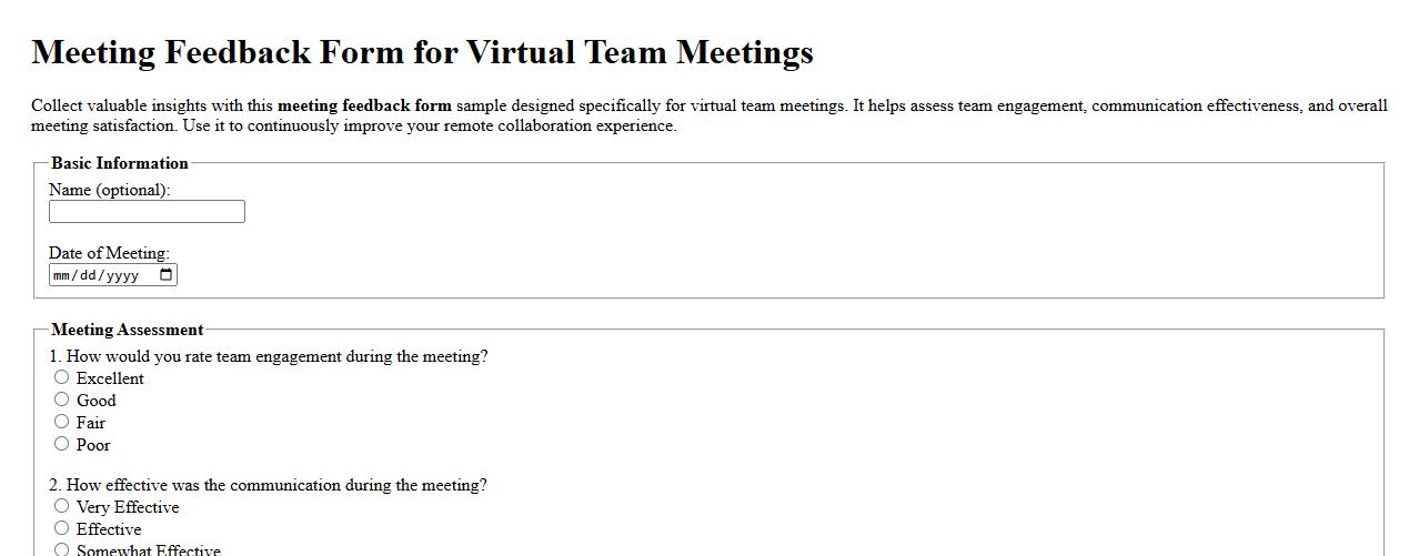 Meeting feedback form sample for virtual team meetings image preview